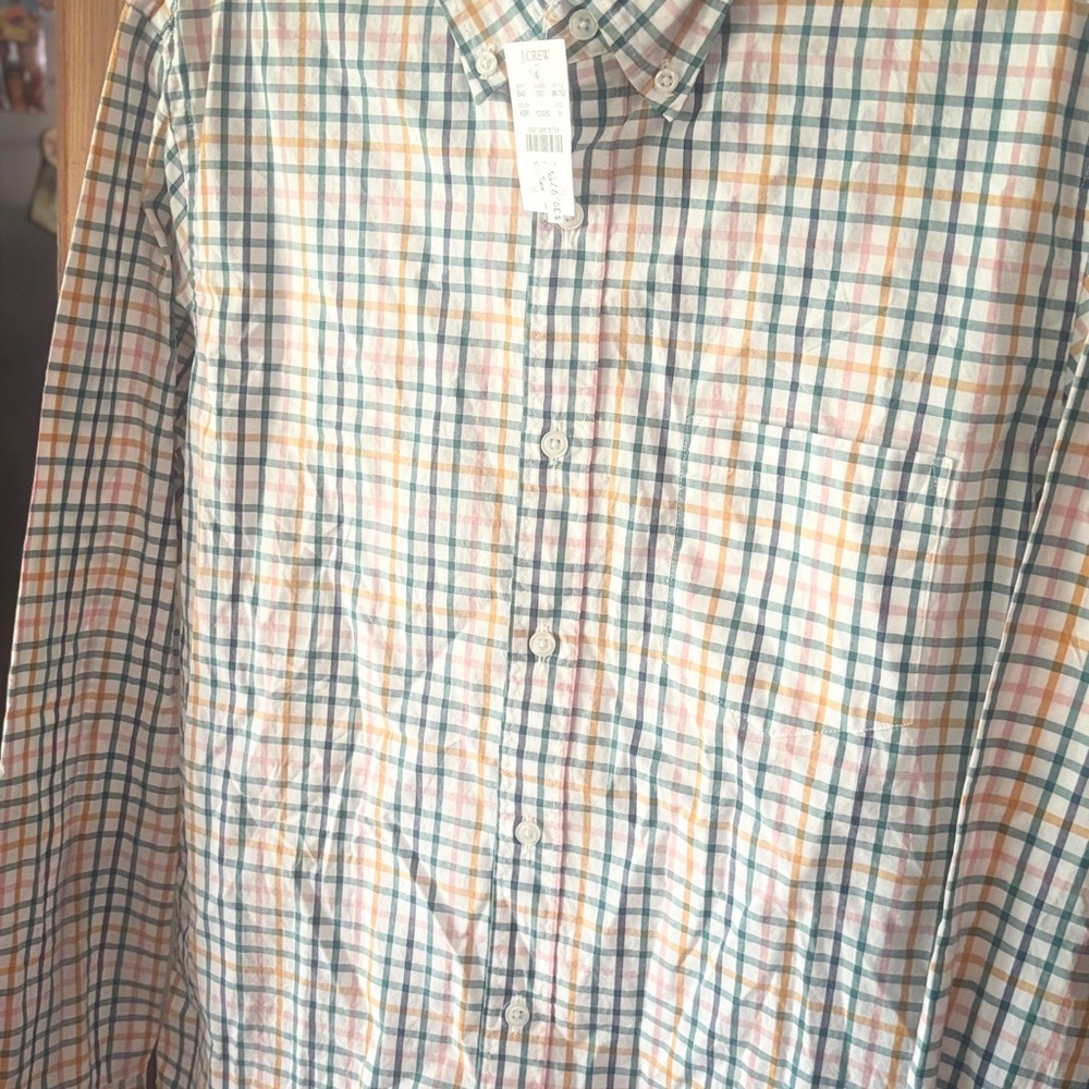 J. Crew Men's Flex Washed Plaid Shirt - Pink, Orange, Green